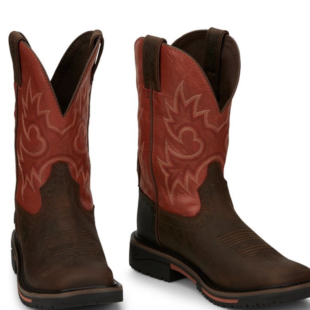 Justin Boots Dark Brown and Brick Red Western Boots